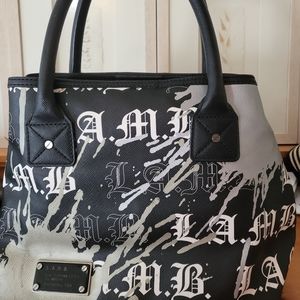 L.A.M.B black and white splatter handbag